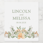 Hochzeit mit hübschem Pfirsich und Weißblumen Weinetikett (Einzelnes Label)