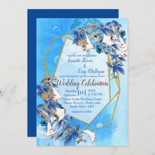 Hochzeit mit illustrierter Blume Einladung (Vorne/Hinten)