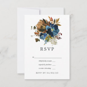 Hochzeit mit Ingwer und Navy RSVP Karte