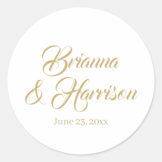 Hochzeit mit klassischem Gold und individueller Ka Runder Aufkleber (Vorderseite)