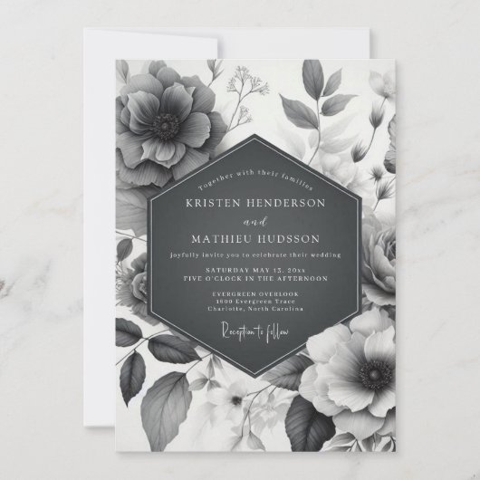 Hochzeit mit Kohle geätzter Flora Einladung (Vorderseite)