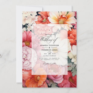 Hochzeit mit Korallen und Weißblumen Einladung