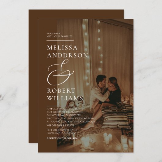 Hochzeit mit lässigem Chic und braunem Foto Einladung (Vorne/Hinten)