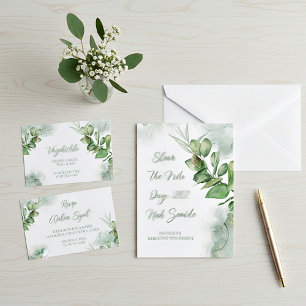 Hochzeit mit leerem Budget Wasserfarbe Grün  Einladung