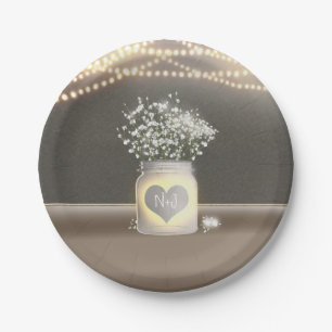 Hochzeit mit leuchtendem Mason-Glas und Baby's Bre Pappteller