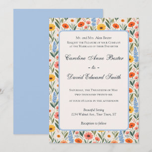 Hochzeit mit leuchtenden, bunten Wildblumen Einladung