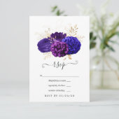 Hochzeit mit lila Blauer und Goldflorale RSVP Karte (Stehend Vorderseite)