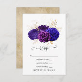 Hochzeit mit lila Blauer und Goldflorale RSVP Karte (Vorne/Hinten)