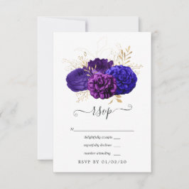 Hochzeit mit lila Blauer und Goldflorale RSVP Karte