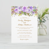 Hochzeit mit lila Gold Glitzer Einladung (Stehend Vorderseite)
