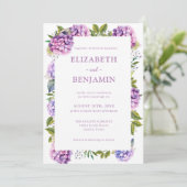 Hochzeit mit Lila Hydrangeas Einladung (Stehend Vorderseite)