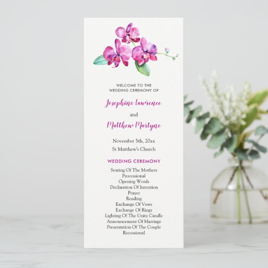 Hochzeit mit Lila Orchidee Programm (Stehend Vorderseite)