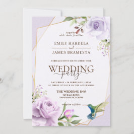 Hochzeit mit lila Rose Bird Floral Frame Wasserfar Einladung