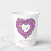 Hochzeit mit lila Tulpenherz Pappbecher (Rückseite)