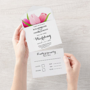 Hochzeit mit lila und rosa Tulpen All In One Einladung
