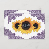 Hochzeit mit lila und Sonnenblumen RSVP Karte (Vorne/Hinten)