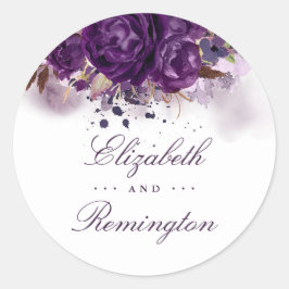 Hochzeit mit Lila Wasserfarbe der Blütenpflanze Runder Aufkleber