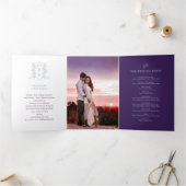 Hochzeit mit lila weißem Foto Dreifach-gefaltete Programmkarte (Innenseite)