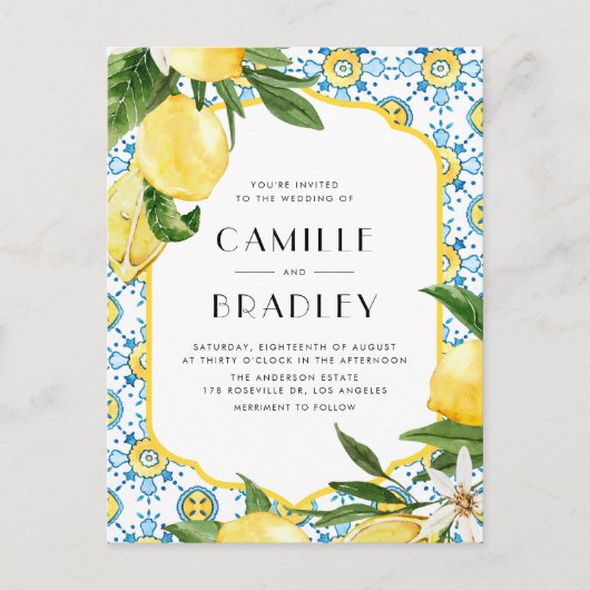 Hochzeit mit marokkanischen Tischen und Zitronen i Einladungspostkarte (Vorderseite)