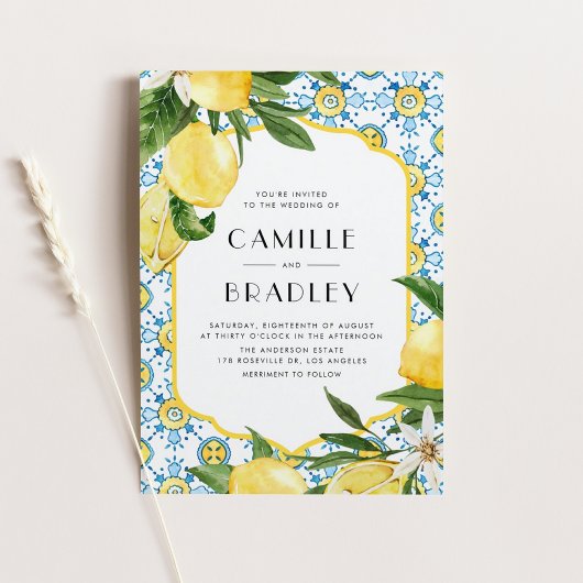 Hochzeit mit marokkanischen Tischen und Zitronen i Magneteinladung