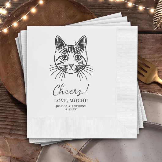 Hochzeit mit maßgeschneiderter Katz-Handzeichnung  Serviette