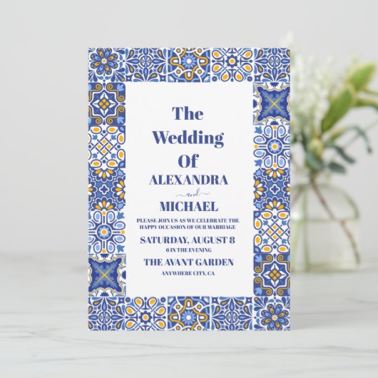 Hochzeit mit mexikanischer Tile Einladung (Stehend Vorderseite)