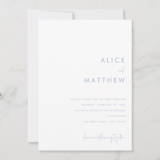Hochzeit mit Minimalistischem Blau und Weiß Einladung (Vorderseite)