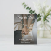 Hochzeit mit Minimalistischem blauen Fall Foto Sav Ankündigungspostkarte (Stehend Vorderseite)