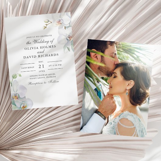 Hochzeit mit Minimalistischem weißem Orchid-Foto Einladung