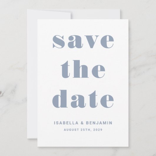 Hochzeit mit moderner Dusty Blue Typografy Save The Date (Vorderseite)