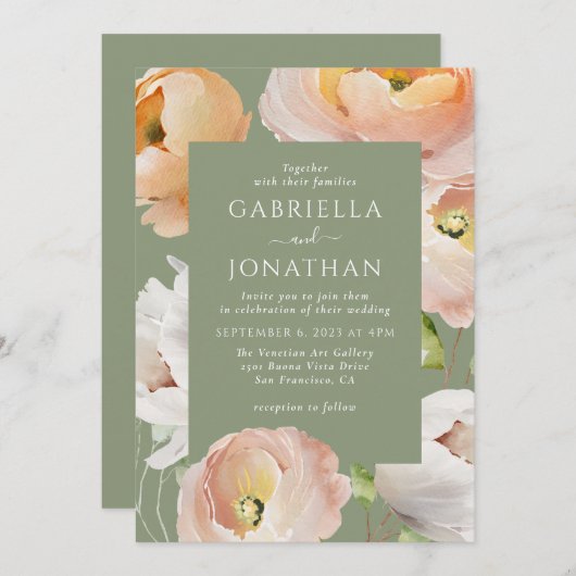 Hochzeit mit moderner Farbe Grün Einladung (Vorne/Hinten)