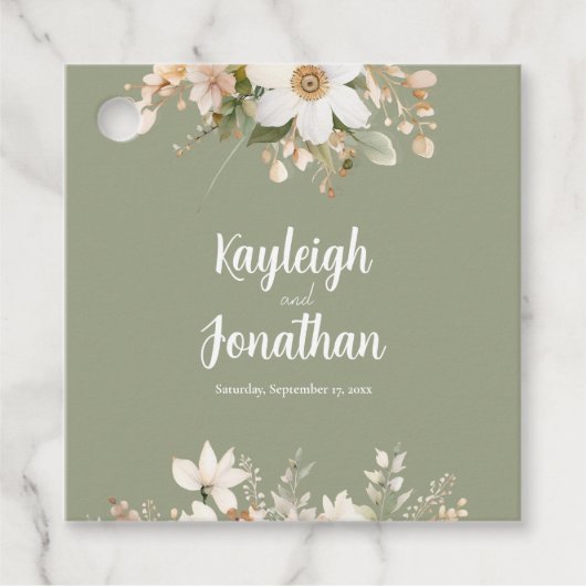 Hochzeit mit moderner Farbe Grün Geschenkanhänger (Vorderseite)