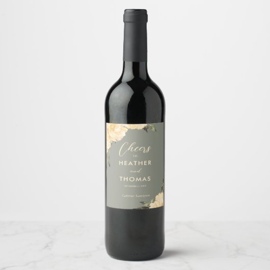 Hochzeit mit moderner Gelbblume Weinetikett (Vorderseite)