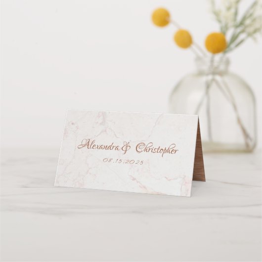 Hochzeit mit moderner geometrischer Marmorkugelkal Platzkarte (Rückseite)