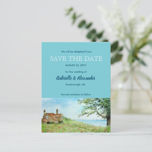 Hochzeit mit Mohnfeldern - Wasserfarbe speichern d Ankündigungspostkarte (Stehend Vorderseite)