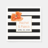 Hochzeit mit Mohnkorallen in Schwarz, Weiß und Str Serviette (Vorderseite)