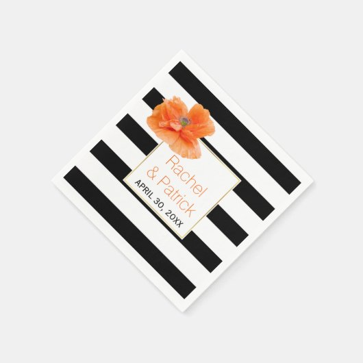 Hochzeit mit Mohnkorallen in Schwarz, Weiß und Str Serviette (Ecke)