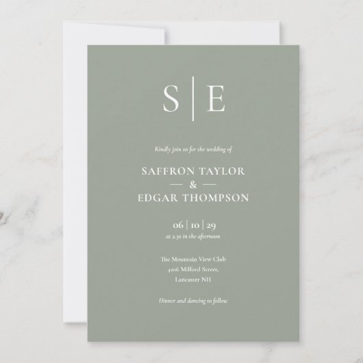 Hochzeit mit Monogramm Sage Green QR Code Einladung (Vorderseite)