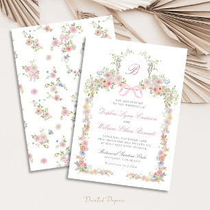 Hochzeit mit monogrammierten Schleifen und Wildblu Einladung