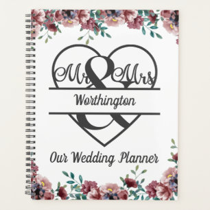Hochzeit mit monogrammrosa floraler Begrünung Planer