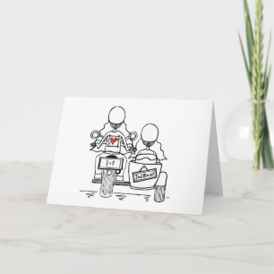 Hochzeit mit Motorrad und Beiwagen für zwei Bräute Karte
