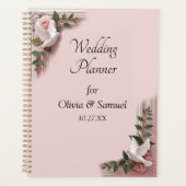 Hochzeit mit Namen & Datum rosa Rosen & Tauben Planer (Vorderseite)