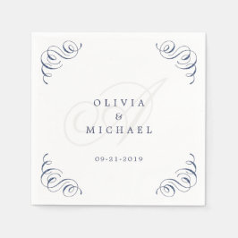 Hochzeit mit Navy-Vintag-blüh-Kalligraphie Serviette