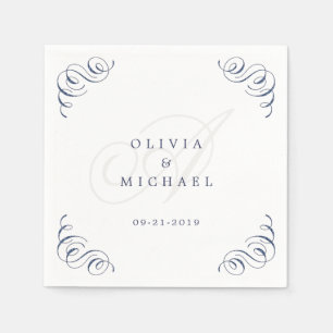 Hochzeit mit Navy-Vintag-blüh-Kalligraphie Serviette