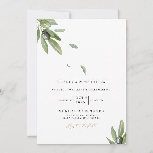 Hochzeit mit Olive Branch Einladung (Vorderseite)