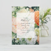 Hochzeit mit Pfirsich, Weiß und Grün Einladung (Stehend Vorderseite)