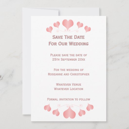 Hochzeit mit rosa Herzdesign Save The Date (Vorderseite)