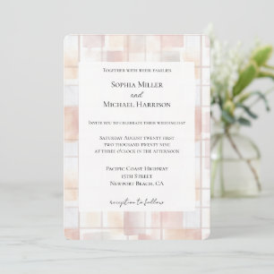 Hochzeit mit rosa Pfirsich-Quadraten Einladung