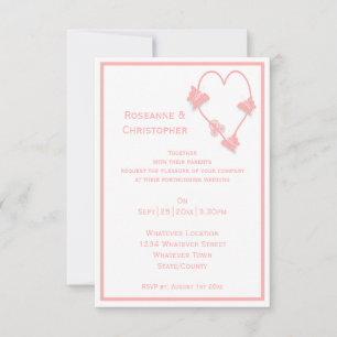 Hochzeit mit rosa Schmetterlingen und Herz-Design Einladung
