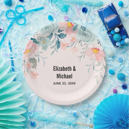 Hochzeit mit rosa und grüner Blüte Pappteller (Party)